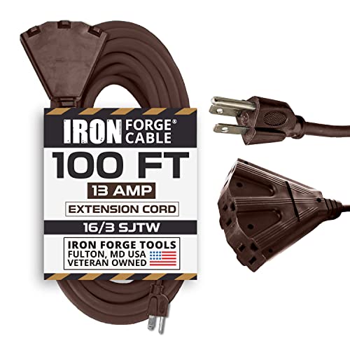 100 Ft Heavy Duty Extension Cord- 3 Outlet - 16 Gauge- Brown