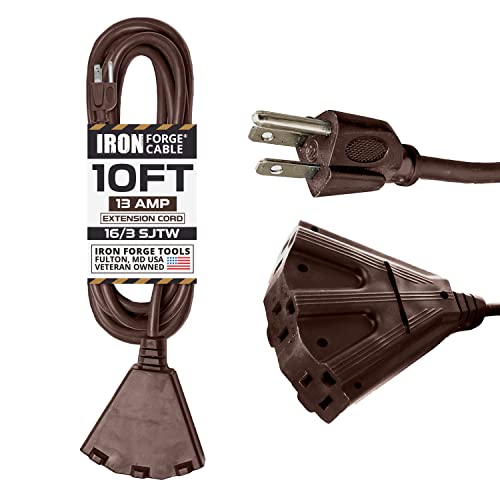 10 Ft Extension Cord- 3 Outlets- Brown
