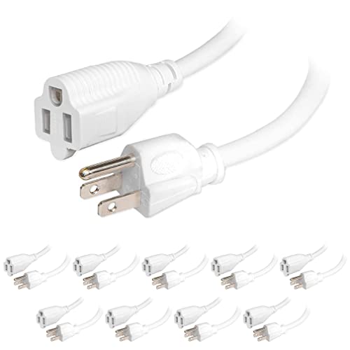 3 Ft Outdoor Extension Cords - 10 Pack- White