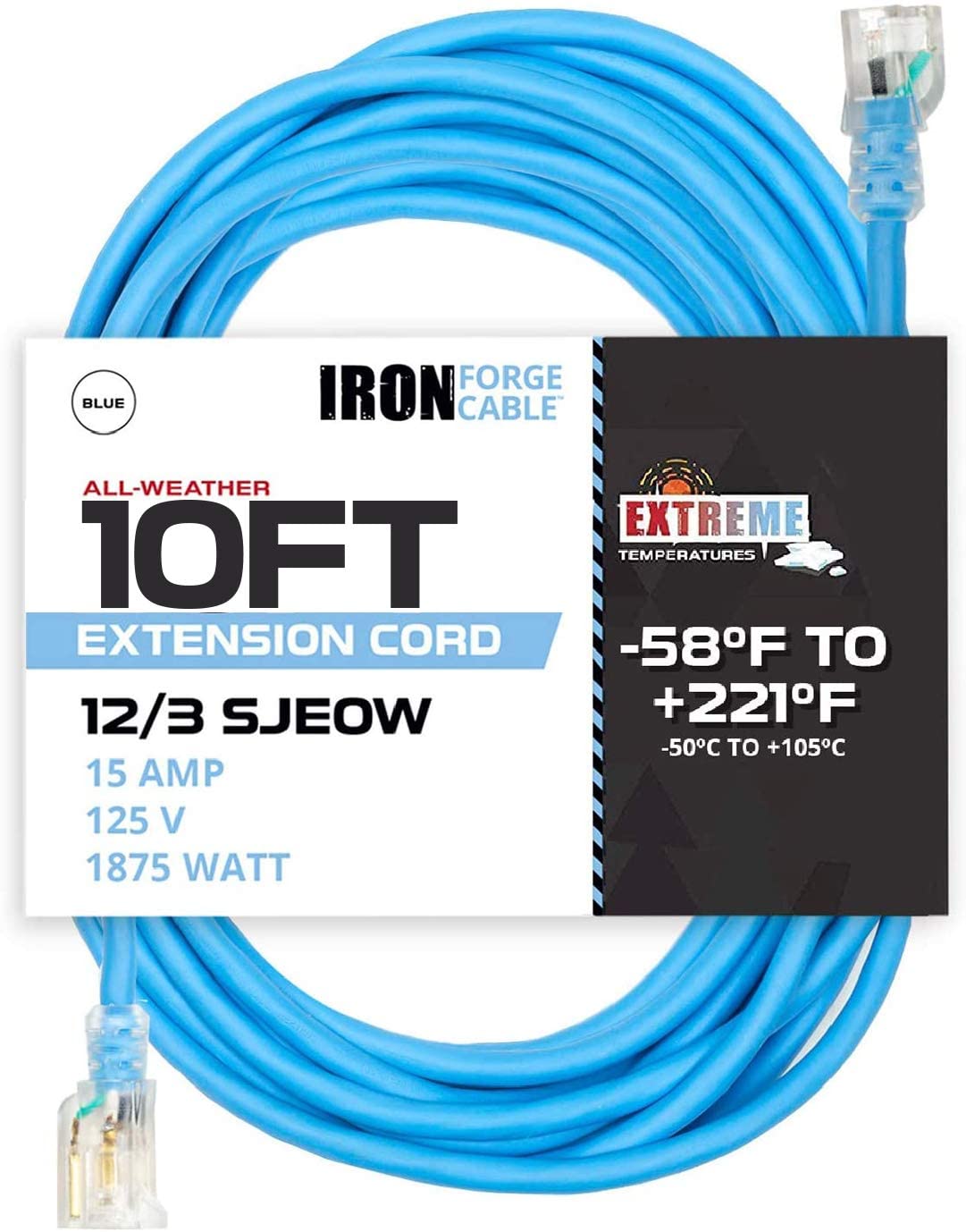 10 Ft All Weather Extension Cord - 12 Gauge- Blue