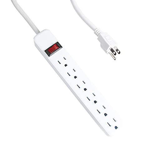 6 Outlet Surge Protector Power Strip - 14/3 SJT White Surge Suppressor with 25 Foot Long Extension Cord, 15A/1875W, ETL Listed