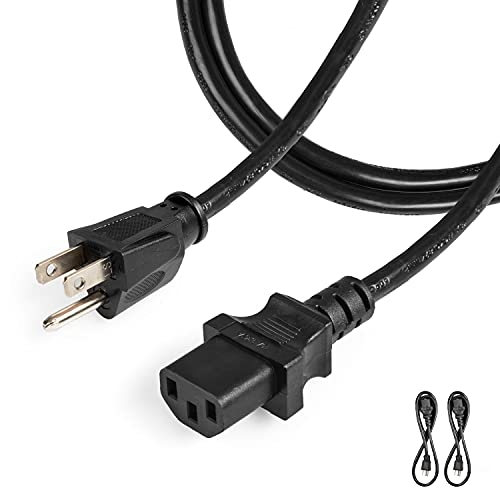 2 Pack of 3 Ft Power Cords for TV Computer or Monitor (NEMA 5-15P to C13) - 18/3 Replacement Audio & Video Power Cable, Black