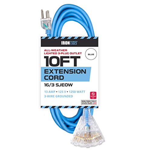 10 Ft All Weather Extension Cord - 16 Gauge- Blue