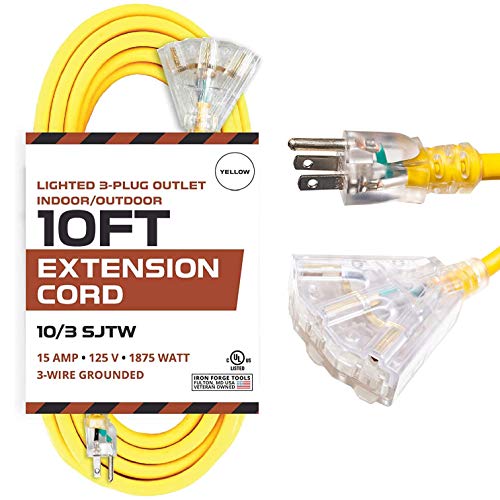 10 Foot Lighted Outdoor Extension Cord- 10 Gauge- Yellow