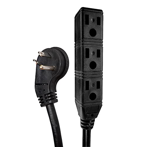 15 Ft Outdoor Extension Cord- 45° Angled Flat Plug- 3 Outlets- 16 Gauge- Black