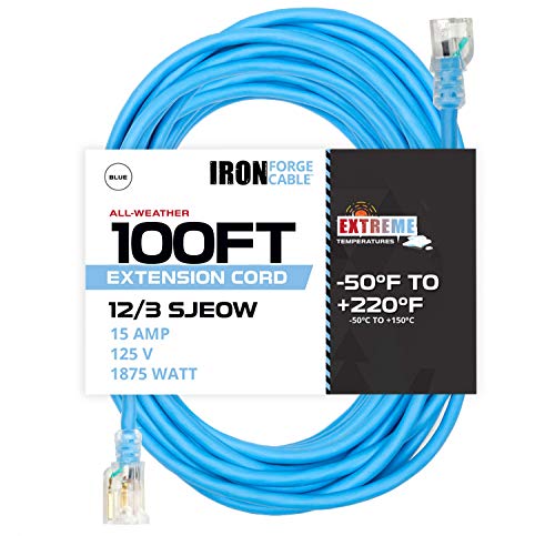 100 Ft Lighted All Weather Extension Cord - 12 Gauge- Blue