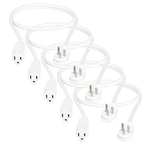 5 Pack of 3 Ft Extension Cords with 45¬¨¬®‚Äö√†√ª Angled Flat Plug - 16/3 SJT Low Profile Durable White Indoor Cable