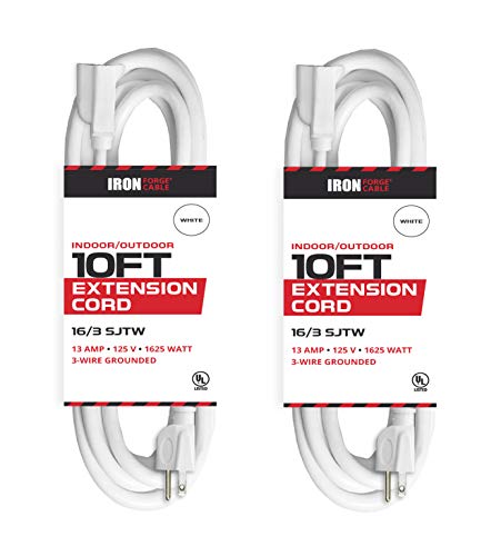 10 Ft Extension Cord-2 Pack - 16 Gauge- White