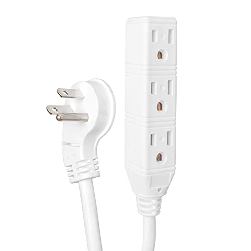 15 Ft Outdoor Extension Cord- 45° Angled Flat Plug- 3 Outlets - 16 Gauge- White