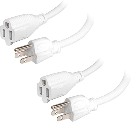2 Pack of 3 Ft Outdoor Extension Cords - 16/3 SJTW Durable White Electrical Cable