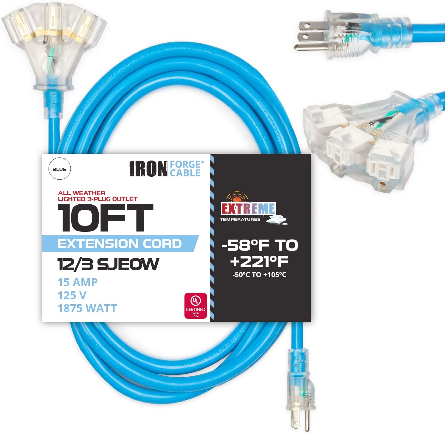 10 Ft All Weather Extension Cord- 12 Gauge- Blue