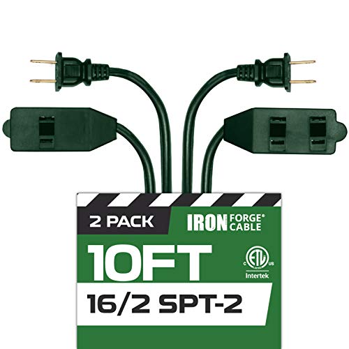 10 Ft Extension Cord- 2 Pack - 3 Outlets- Green