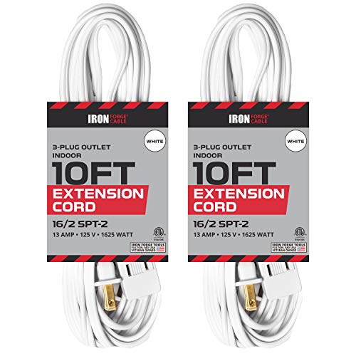 10 Ft Extension Cord- 2 Pack- 16 Gauge- White