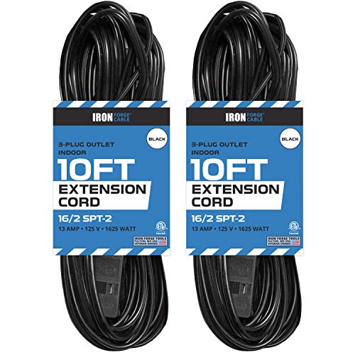 10 Ft Extension Cord- 2 Pack - Black