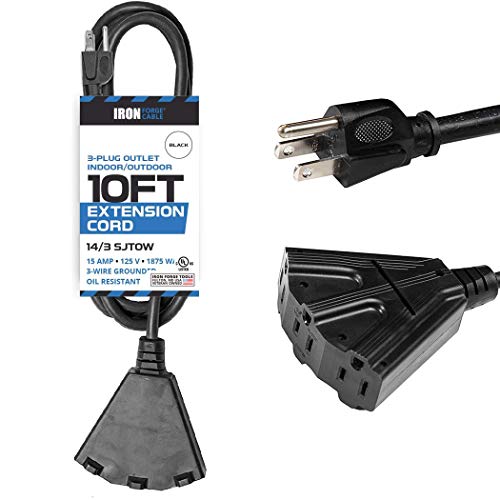 10 Ft Heavy Duty Extension Cord- 3 Outlets- Black