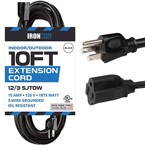 10 Ft Heavy Duty Extension Cord- Black