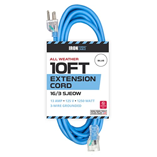 10 Ft All Weather Extension Cord-16 Gauge- Blue