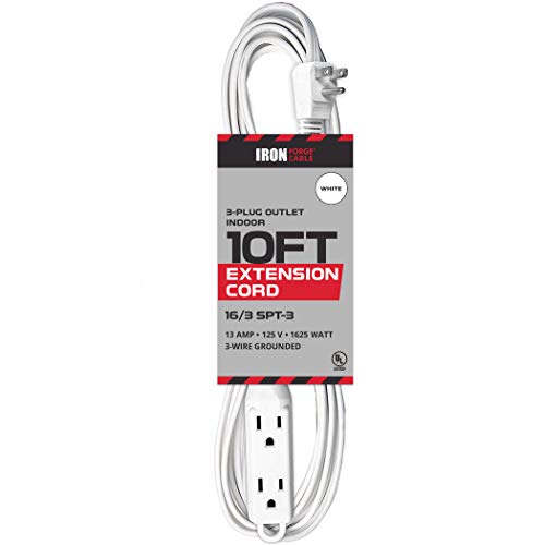 10 Ft Extension Cord- 3 Outlet - White