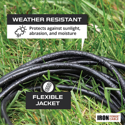100 FT Black Outdoor Extension Cord with Lighted Flat End 3 Prong Electrical Power Outlet - 16/3 SJTW Durable Cable