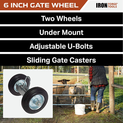 Rolling Gate Wheels, 6" - Sliding Gate Casters for Wooden Gate or Metal Fence