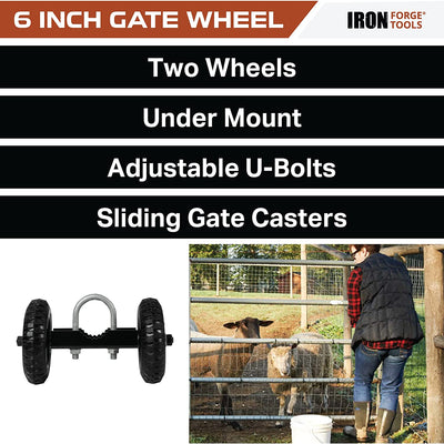 Rolling Gate Wheel , 6" Black - Sliding Gate Casters for Wooden Gate or Metal Fence