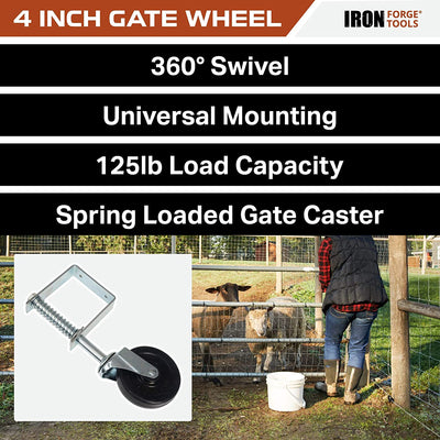 Gate Wheel with 360 Degree Swivel and Universal Mount - 4" Spring Loaded Gate Caster