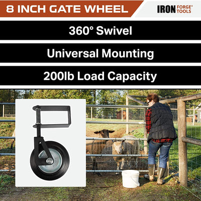 Gate Wheel with 360 Degree Swivel and Universal Mount - 8" Spring Loaded Gate Caster