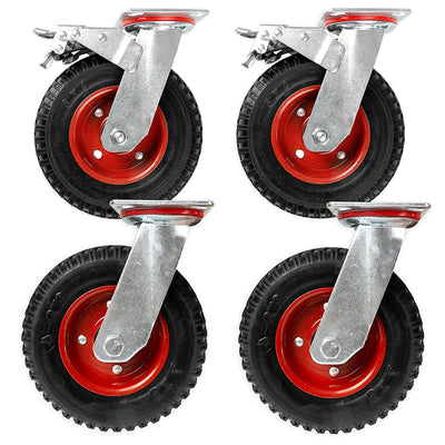 Set of 4  Knobby Tread Caster Wheels 7-7/8" Diameter with Swiveling Bases &  Brakes