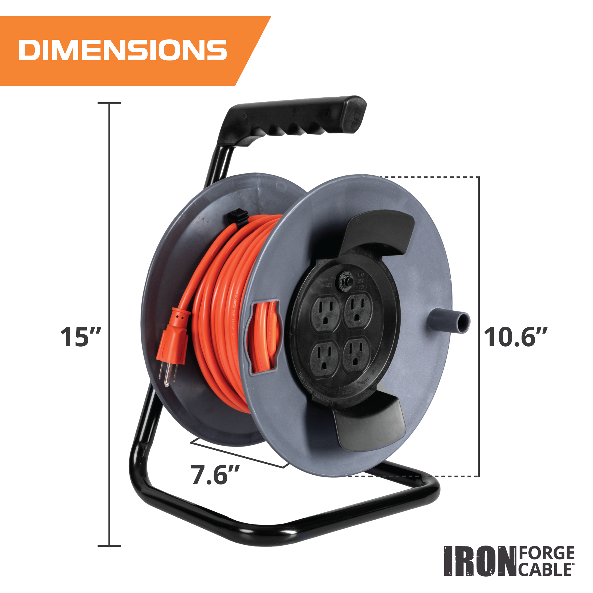 Iron Forge 50 Ft Extension Cord Reel with 4 Electrical Power