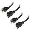 2 Pack of 15 Ft Outdoor Extension Cords - 16/3 Durable Black 3 Prong Extension Cord Pack