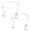 2 Pack of 3 Ft Rotating Flat Plug Extension Cords - 16/3 SJT Durable White Electrical Cable, 13 AMP