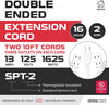 10 Ft Double Ended Extension Cord, White - 16/2 SPT-2 Split Electrical Cable with 6 Power Outlets