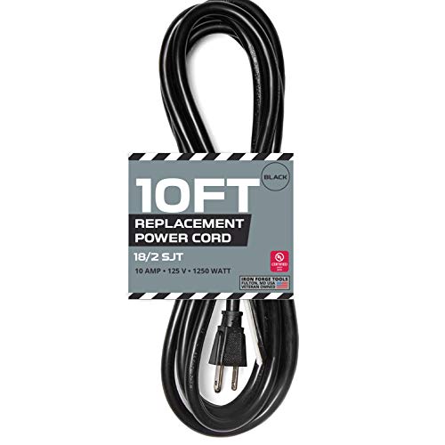 18 AWG Replacement Power Cord with Open End - 10 Ft Black Extension Cable, 2 Wire 18/2 SJT