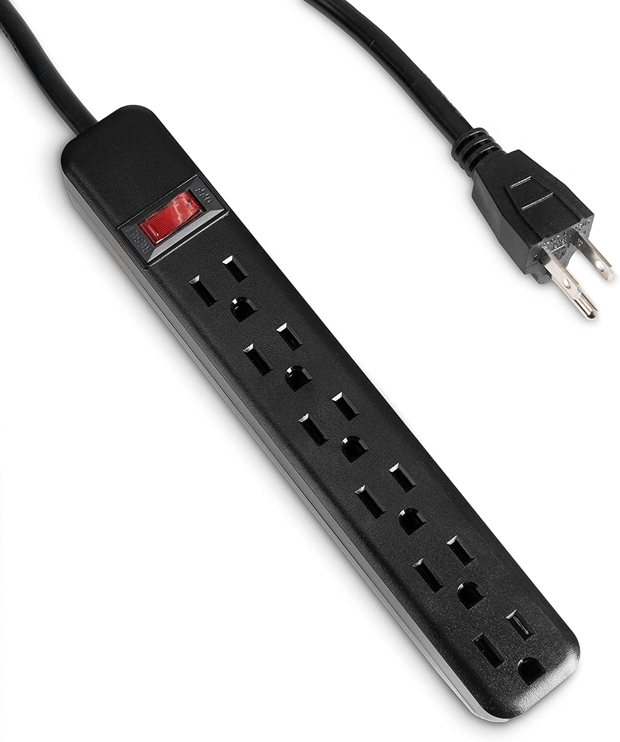 6 Outlet Surge Protector Power Strip - 14/3 SJT Black Surge Suppressor with 25 Foot Long Extension Cord, 15A/1875W, ETL Listed