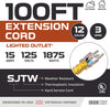 2 Pack of 100 Foot Lighted Outdoor Extension Cord - 12/3 SJTW Heavy Duty Yellow Extension Cable Extension Cable with 3 Prong Grounded Plug for Safety - Great for Garden and Major Appliances