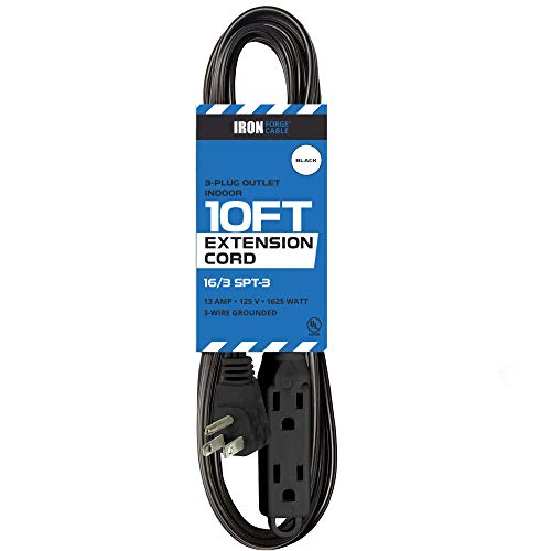 10 Ft Extension Cord- 3 Outlet - Black