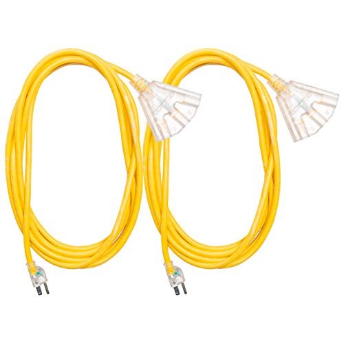 2 Pack of 25 Foot Outdoor Extension Cord with 3 Electrical Power