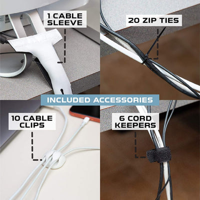 Cable Management Box, 2 Pack - White Cord Organizer with Wood Top - Hider for Wires, Power Strips, Surge Protectors & More - Includes Cable Sleeve, Hook and Loop Keepers, Zip Ties & Clips