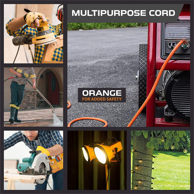 10 Ft Orange Extension Cord - 12/3 SJTW Heavy Duty Lighted Outdoor Extension Cable with 3 Prong Grounded Plug for Safety - Great for Garden & Major Appliances