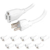 10 Pack of 3 Ft Outdoor Extension Cords - 16/3 SJTW Durable White Electrical Cable
