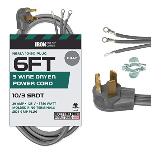 6Ft 10/3 30 Amp Gray 3-Wire Dryer Cord