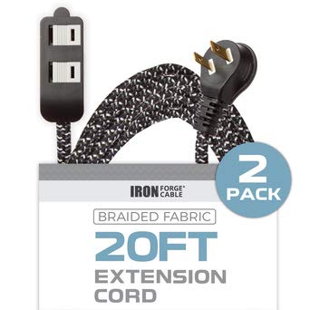 20Ft Fabric Extension Cord 2 Pack - 16/2 SPT-2 Black and White Braided Cloth Electrical Power Cable Set