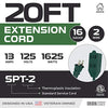 20 Ft Green Extension Cord 2 Pack - 16/2 Durable Electrical Cable with 3 Power Outlets