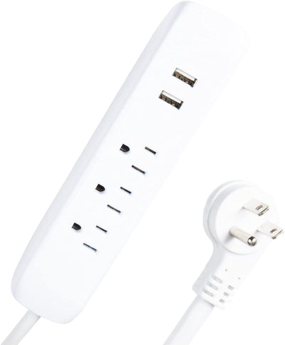 Surge Protector Power Strip with 2 USB Ports, 3 Electrical Outlets & 6 Ft White Extension Cord, 13A/1625W, ETL Listed