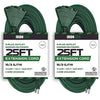2 Pack of 25 Ft Outdoor Extension Cords with Power Block - 16/3 Durable Green Cable with 3 Prong Grounded Plug for Safety