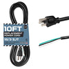 18 AWG Replacement Power Cord with Open End - 10 Ft Black Extension Cable, 18/3 SJT, NEMA 5-15P