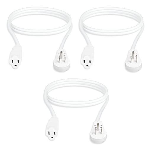 3 Pack of 6 Ft Rotating Flat Plug Extension Cords - 16/3 SJT Durable White Electrical Cable, 13 AMP