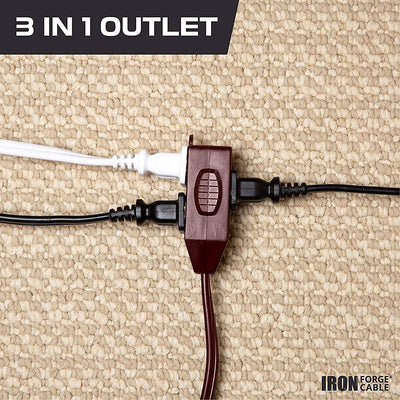 3 Ft Brown Extension Cord 2 Pack - 16/2 Durable Electrical Cable
