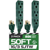 50 Ft Extension Cord 2 Pack - 16/3 SJTW Durable Green Cable with 3 Electrical Power Outlets
