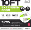 10 Foot Outdoor Extension Cord - 10/3 SJTW Neon Green High Visibility 10 Gauge